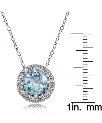 Sterling Silver Genuine, Created or Simulated Birthstone Gemstone Round Halo Necklace December $15.40 Necklaces