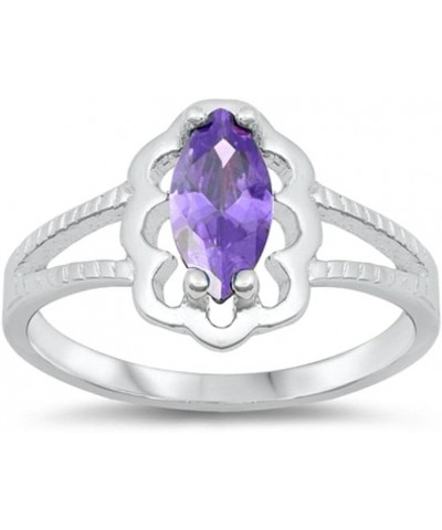 CHOOSE YOUR COLOR Sterling Silver Marquise Wide Ring Purple (Simulated Amethyst) $12.83 Rings