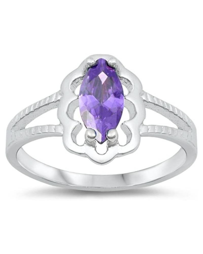 CHOOSE YOUR COLOR Sterling Silver Marquise Wide Ring Purple (Simulated Amethyst) $12.83 Rings