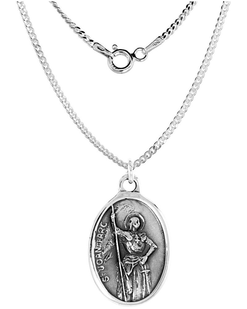 Sterling Silver St Joan of Arc Medal Necklace Oxidized finish Oval 1.8mm Chain 20-inch $18.98 Necklaces