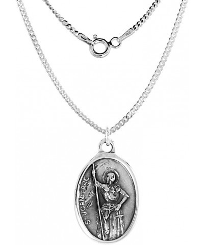 Sterling Silver St Joan of Arc Medal Necklace Oxidized finish Oval 1.8mm Chain 20-inch $18.98 Necklaces