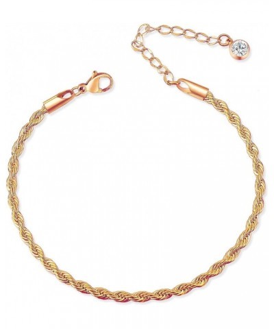 Twist Rope Chain Dainty Gold Bracelet - 18K Gold Plated Bracelets for Women Teen Girls Jewelry Gift Rose Gold / 3.0mm $8.84 B...