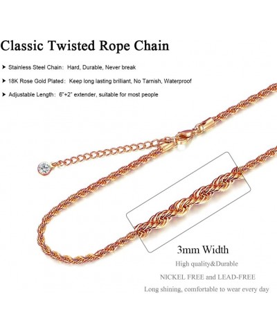 Twist Rope Chain Dainty Gold Bracelet - 18K Gold Plated Bracelets for Women Teen Girls Jewelry Gift Rose Gold / 3.0mm $8.84 B...