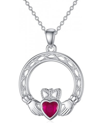 Claddagh Necklace with Simulated Birthstone 925 Sterling Silver Irish Hands Holding Crown Celtic Knot Love Heart Pendant Jewe...