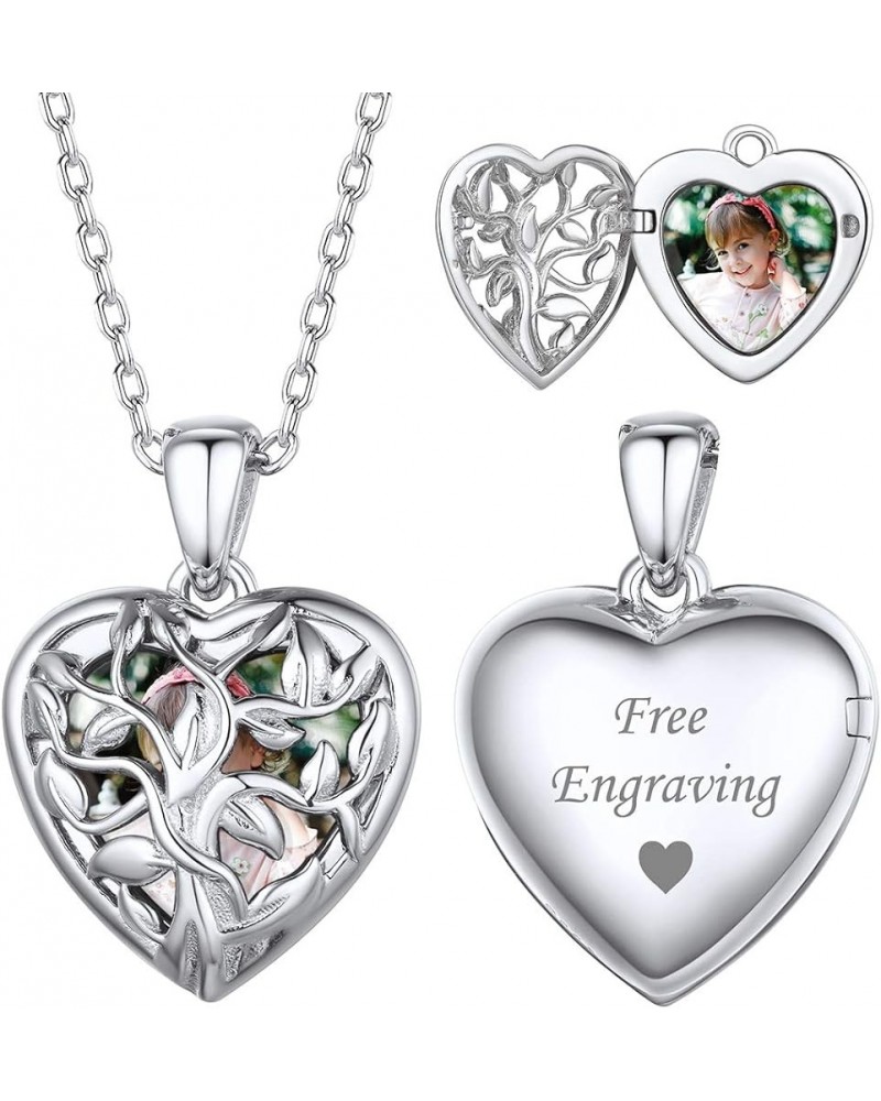 Personalized 925 Sterling Silver Heart Locket Necklace That Holds Pictures Memory Photo Lockets with 18 Inches Chain, Silver/...