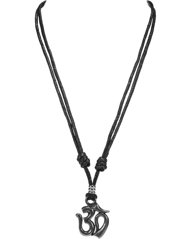 Om on Adjustable Black Cord Necklace (Old Silver Finish) $9.25 Necklaces