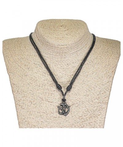 Om on Adjustable Black Cord Necklace (Old Silver Finish) $9.25 Necklaces