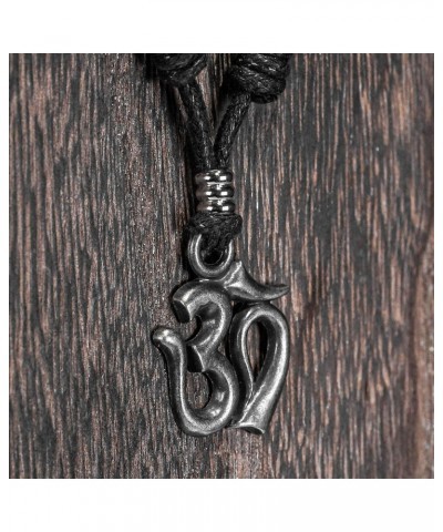 Om on Adjustable Black Cord Necklace (Old Silver Finish) $9.25 Necklaces