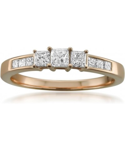 1/2 Carat Diamond, Prong Set 14K Gold 3 Stone Princess-cut Diamond Engagement Bridal Wedding Ring (H-I, I1-I2) Real Diamond J...