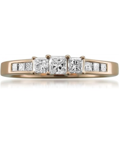 1/2 Carat Diamond, Prong Set 14K Gold 3 Stone Princess-cut Diamond Engagement Bridal Wedding Ring (H-I, I1-I2) Real Diamond J...