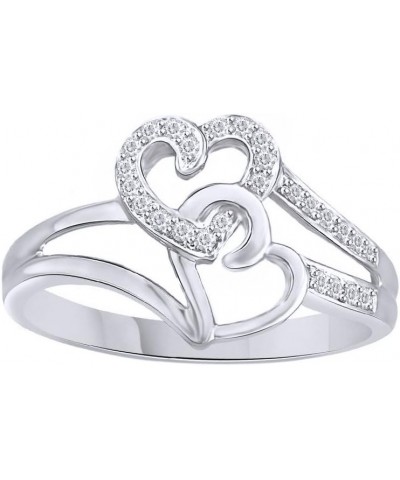 White Natural Diamond Double Heart Ring In 10k Solid Gold (0.1 Ct) White Gold $165.30 Rings