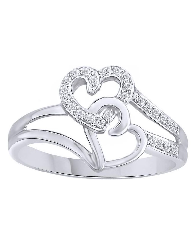 White Natural Diamond Double Heart Ring In 10k Solid Gold (0.1 Ct) White Gold $165.30 Rings