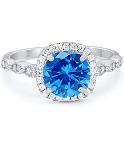 Halo Solitaire Accent Art Deco Engagement Ring 925 Sterling Silver Choose Color Simulated Blue Topaz CZ $10.25 Rings