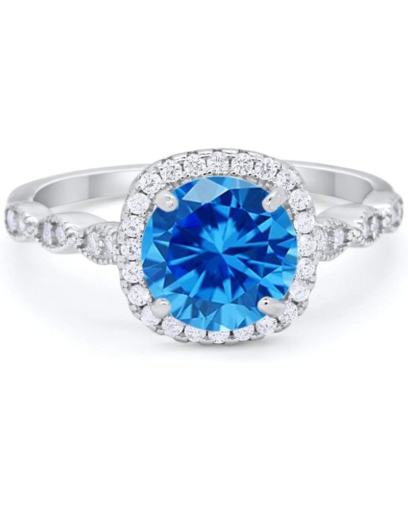 Halo Solitaire Accent Art Deco Engagement Ring 925 Sterling Silver Choose Color Simulated Blue Topaz CZ $10.25 Rings