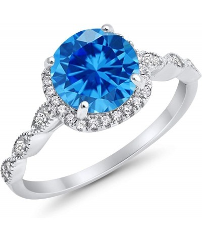 Halo Solitaire Accent Art Deco Engagement Ring 925 Sterling Silver Choose Color Simulated Blue Topaz CZ $10.25 Rings