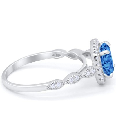 Halo Solitaire Accent Art Deco Engagement Ring 925 Sterling Silver Choose Color Simulated Blue Topaz CZ $10.25 Rings