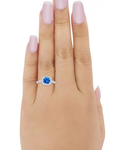 Halo Solitaire Accent Art Deco Engagement Ring 925 Sterling Silver Choose Color Simulated Blue Topaz CZ $10.25 Rings