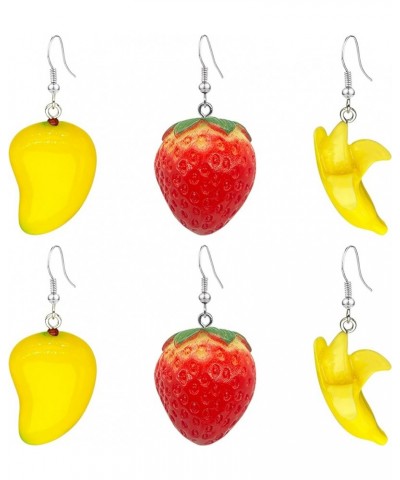 3 Pairs Fruit Banana Dangle Earrings Creative strawberry lemon mango pear Drop Earrings Cute Resin Peeled Fruits Banana Funny...