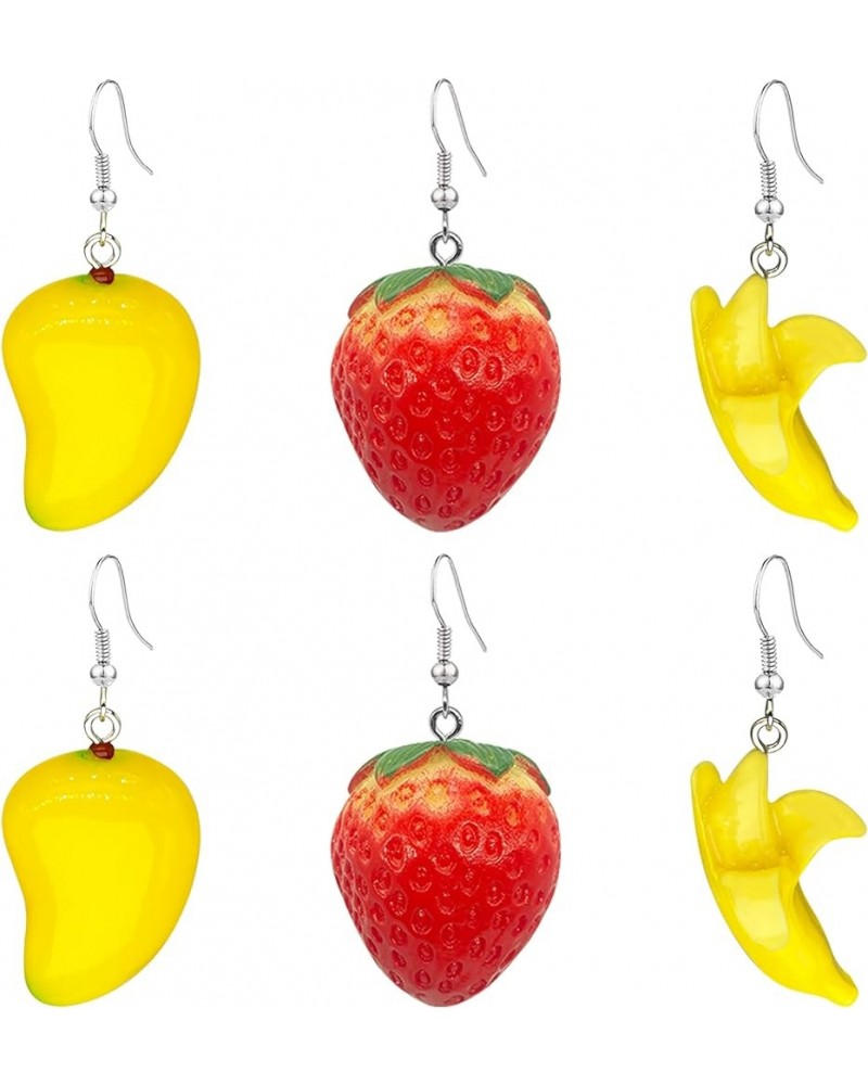 3 Pairs Fruit Banana Dangle Earrings Creative strawberry lemon mango pear Drop Earrings Cute Resin Peeled Fruits Banana Funny...