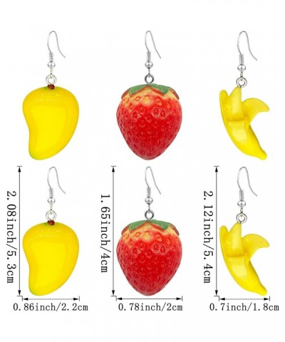 3 Pairs Fruit Banana Dangle Earrings Creative strawberry lemon mango pear Drop Earrings Cute Resin Peeled Fruits Banana Funny...