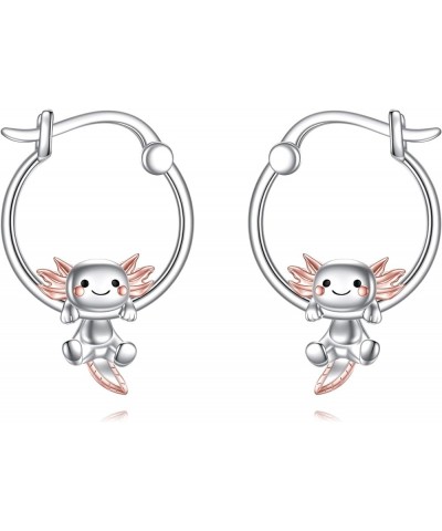 Cow Cat Dog Frog Fox Axolotl Earrings for Women 925 Sterling Silver Animal Hoop Earrings for Girls Jewelry Gifts Axolot Hoop ...