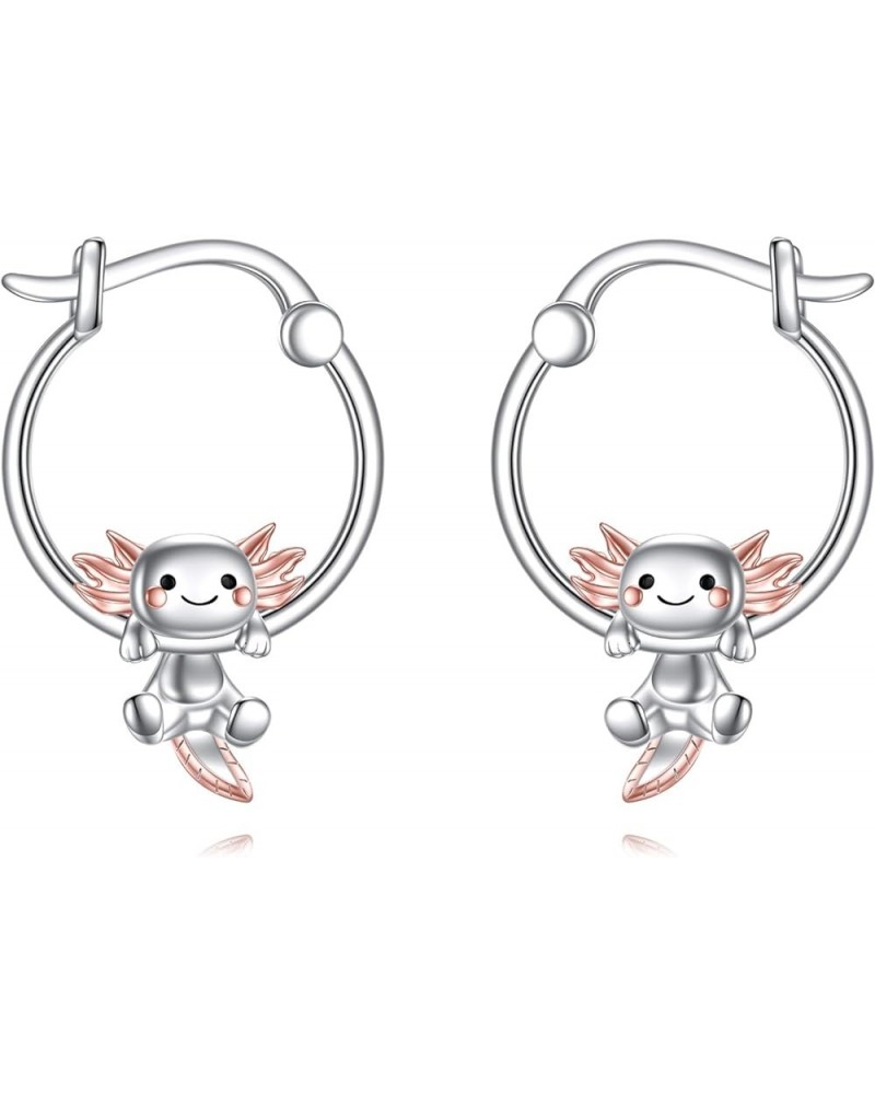 Cow Cat Dog Frog Fox Axolotl Earrings for Women 925 Sterling Silver Animal Hoop Earrings for Girls Jewelry Gifts Axolot Hoop ...