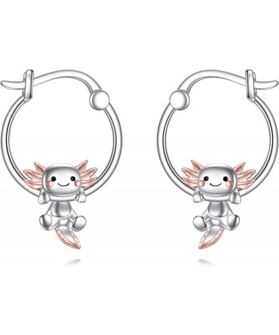 Cow Cat Dog Frog Fox Axolotl Earrings for Women 925 Sterling Silver Animal Hoop Earrings for Girls Jewelry Gifts Axolot Hoop ...