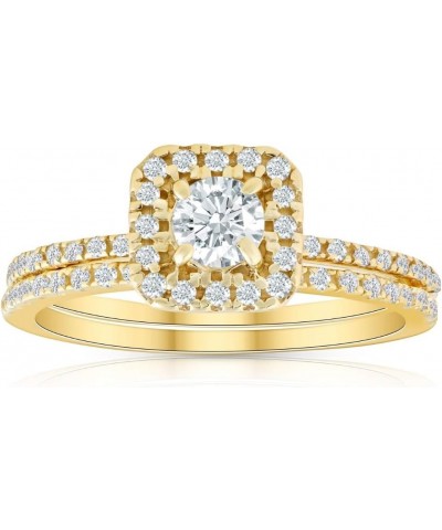 5/8 Ct TDW Diamond Cushion Halo Engagement Wedding Ring Set Yellow Gold $272.25 Sets