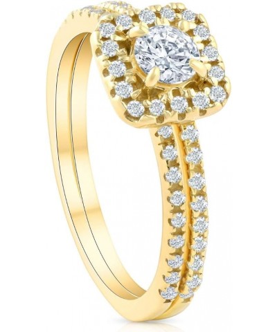 5/8 Ct TDW Diamond Cushion Halo Engagement Wedding Ring Set Yellow Gold $272.25 Sets