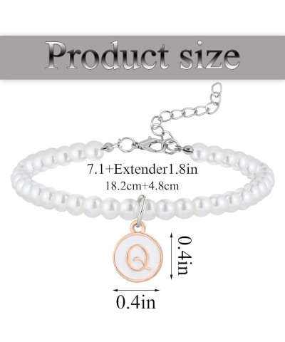 Pearl Initial Bracelets for Women Dainty Letter Bracelet Cute Faux Pearl Bracelet Adjustable 26 Alphabet Bracelet Q $7.07 Bra...