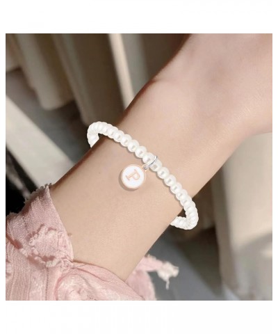 Pearl Initial Bracelets for Women Dainty Letter Bracelet Cute Faux Pearl Bracelet Adjustable 26 Alphabet Bracelet Q $7.07 Bra...