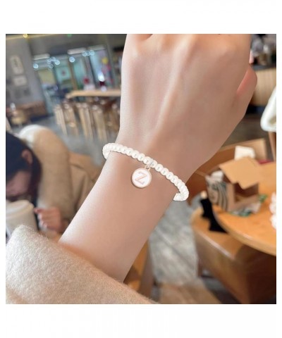 Pearl Initial Bracelets for Women Dainty Letter Bracelet Cute Faux Pearl Bracelet Adjustable 26 Alphabet Bracelet Q $7.07 Bra...