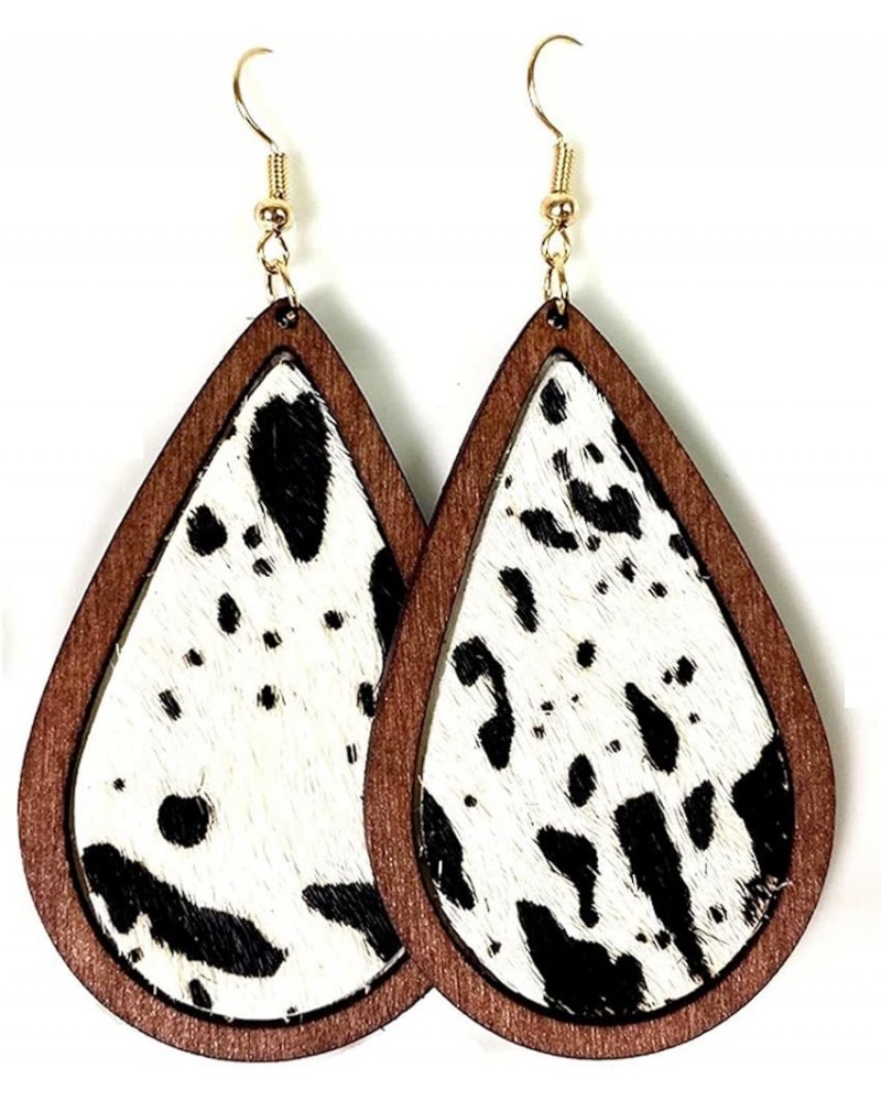 Western Cowgirl Cowboy Earrings Cow Leopard Print Dangle Drop Earrings Leather Wood Teardrop Earrings Handmade Lightweight Ho...