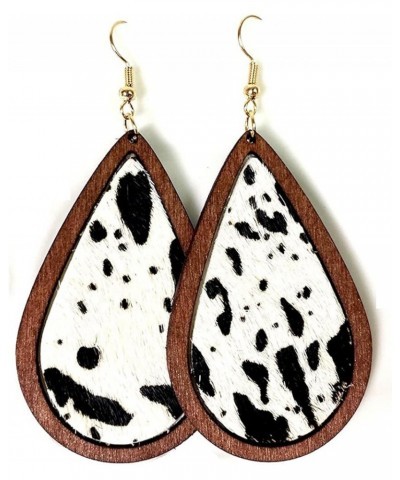 Western Cowgirl Cowboy Earrings Cow Leopard Print Dangle Drop Earrings Leather Wood Teardrop Earrings Handmade Lightweight Ho...