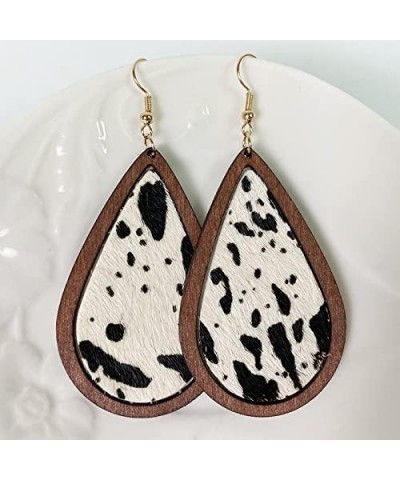 Western Cowgirl Cowboy Earrings Cow Leopard Print Dangle Drop Earrings Leather Wood Teardrop Earrings Handmade Lightweight Ho...