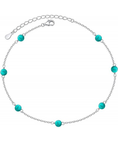 Beach Anklets for Women 925 Sterling Silver Boho Beach Foot Chain Synthetic Turquoise Beaded Faith Cross Anklet Gift for Wome...