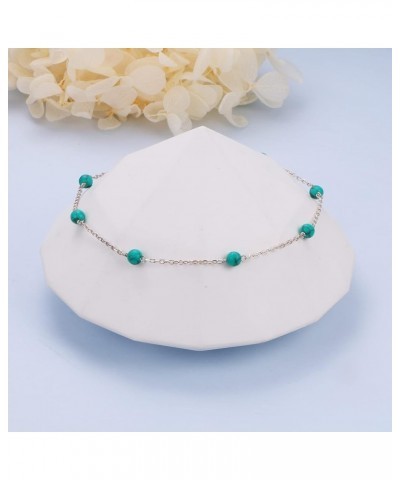 Beach Anklets for Women 925 Sterling Silver Boho Beach Foot Chain Synthetic Turquoise Beaded Faith Cross Anklet Gift for Wome...