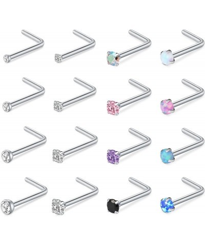 16Pcs 18/20G Stainless Steel Nose Ring Studs Hypoallergenic L Shaped Screw Nose Studs Rings CZ Nose Piercings Rings for Women...