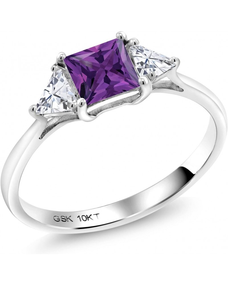 10K White Gold Purple Amethyst and White Moissanite from Charles & Colvard 3 Stone Engagement Ring For Women (0.97 Cttw, Febr...