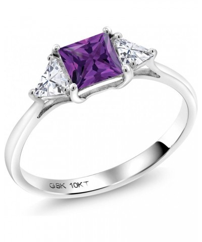 10K White Gold Purple Amethyst and White Moissanite from Charles & Colvard 3 Stone Engagement Ring For Women (0.97 Cttw, Febr...