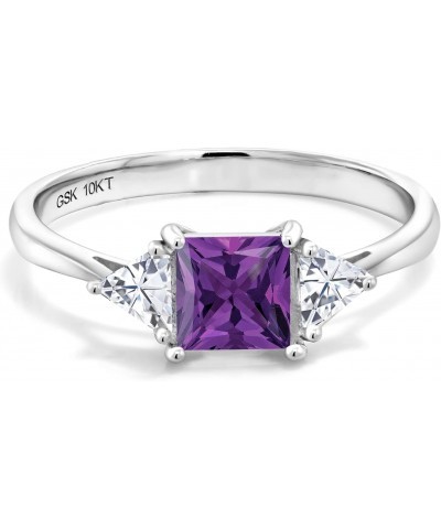 10K White Gold Purple Amethyst and White Moissanite from Charles & Colvard 3 Stone Engagement Ring For Women (0.97 Cttw, Febr...