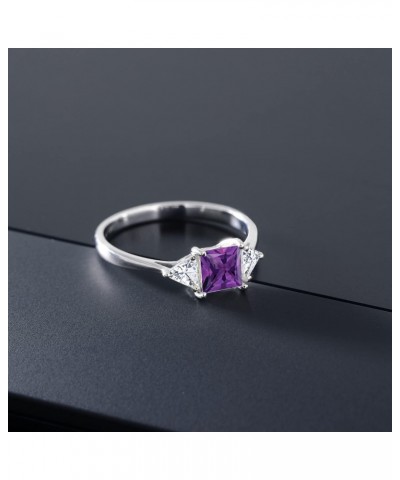 10K White Gold Purple Amethyst and White Moissanite from Charles & Colvard 3 Stone Engagement Ring For Women (0.97 Cttw, Febr...