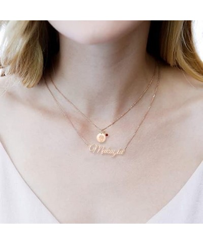 Layered Choker Birth Flower Name Necklace Personalized with Birth Month Flower Nameplate Pendant 925 Sterling Silver Custom B...