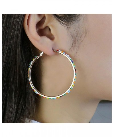 Behemian Circle Hoop Earrings Colorful Rainbow Rice Seed Bead Beaded Round Loop Dangle Earrings for Women Girls Jewelry Gift ...