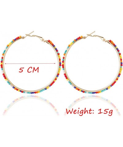 Behemian Circle Hoop Earrings Colorful Rainbow Rice Seed Bead Beaded Round Loop Dangle Earrings for Women Girls Jewelry Gift ...