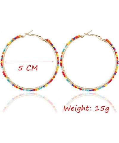 Behemian Circle Hoop Earrings Colorful Rainbow Rice Seed Bead Beaded Round Loop Dangle Earrings for Women Girls Jewelry Gift ...