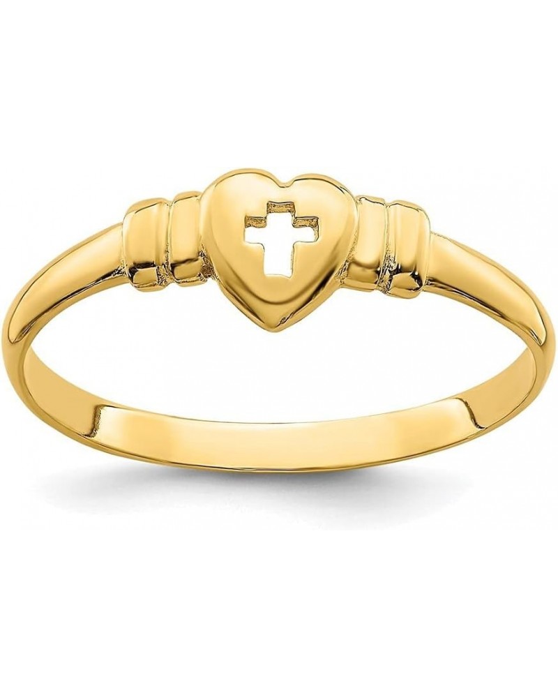 14k Solid Polished Open face Gold Love Heart With Cut Out Religious Faith Cross Ring Size 6 Jewelry Gifts for Women $86.26 Rings