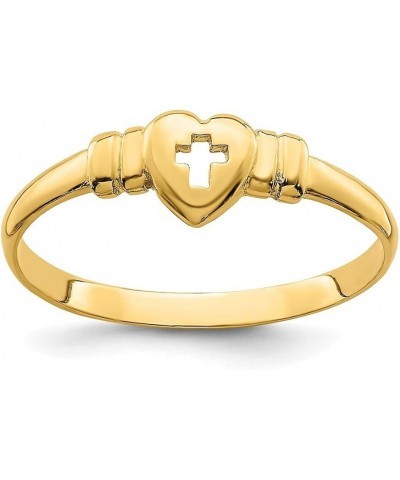 14k Solid Polished Open face Gold Love Heart With Cut Out Religious Faith Cross Ring Size 6 Jewelry Gifts for Women $86.26 Rings