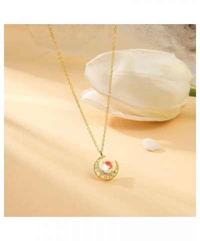 18K Gold Plated Necklace Pendant for Women Girls S925 Sterling Silver Fashion Cute Moonstone with Zircon Jewelry Womens Gift ...