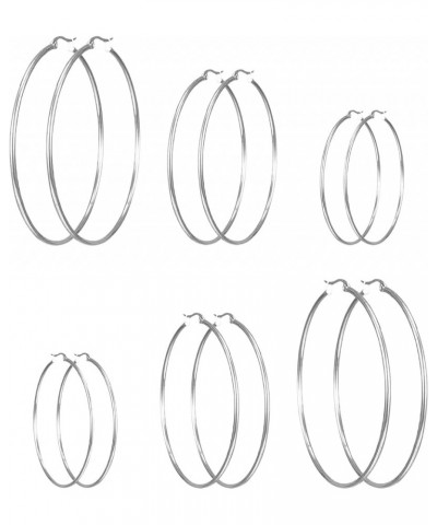 6 Pairs of Stainless Steel Women's Earrings, Non-Allergenic Electroplated Earrings, Size (30mm 40mm 50mm) Two Pairs Each Stee...